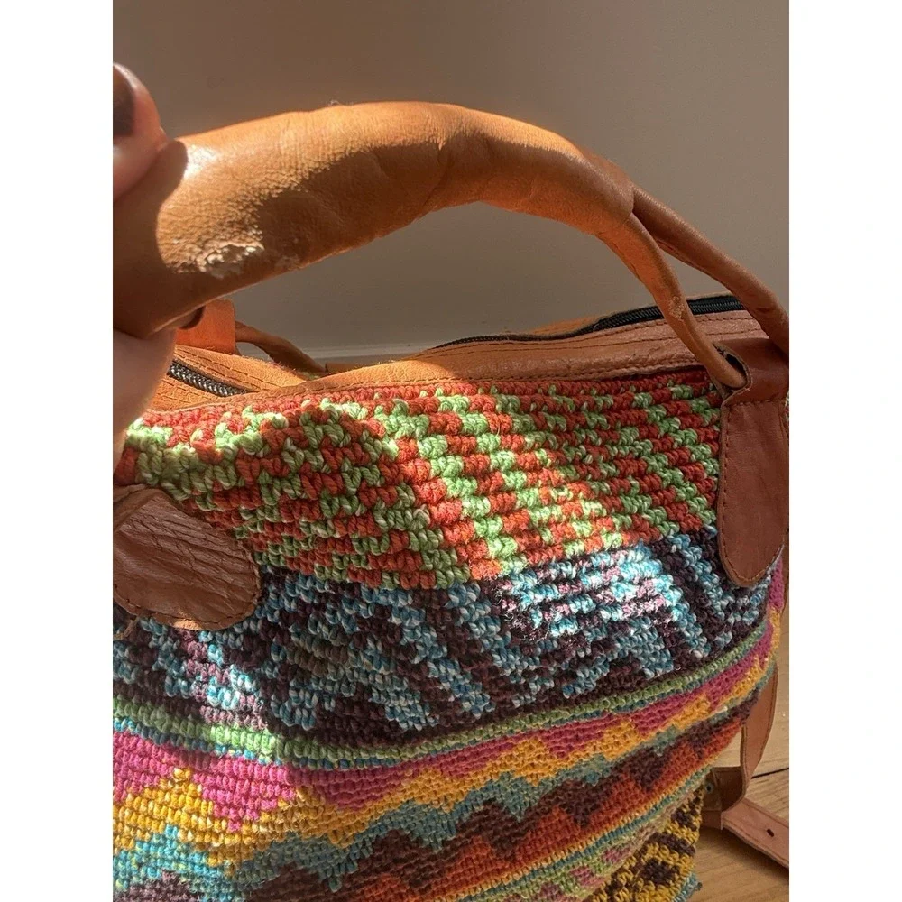 Bamboo Trading Co. Boho Weekender Bag Handmade Guatemala Handwoven Leather Strap